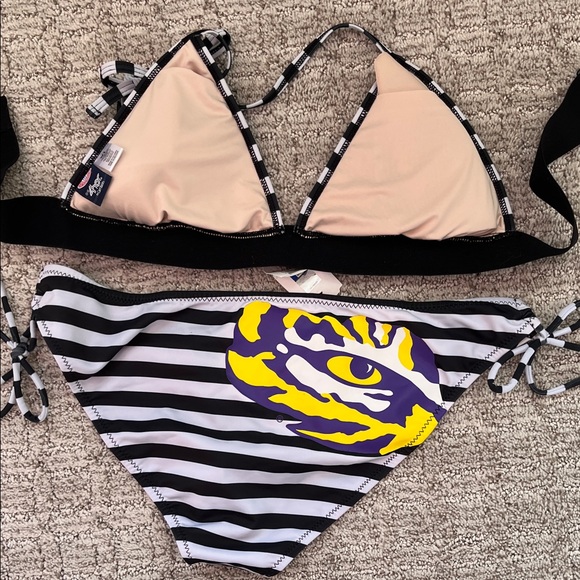 LSU Logo 4Her by Carl Banks Striped Bikini Sz XL - Picture 3 of 3